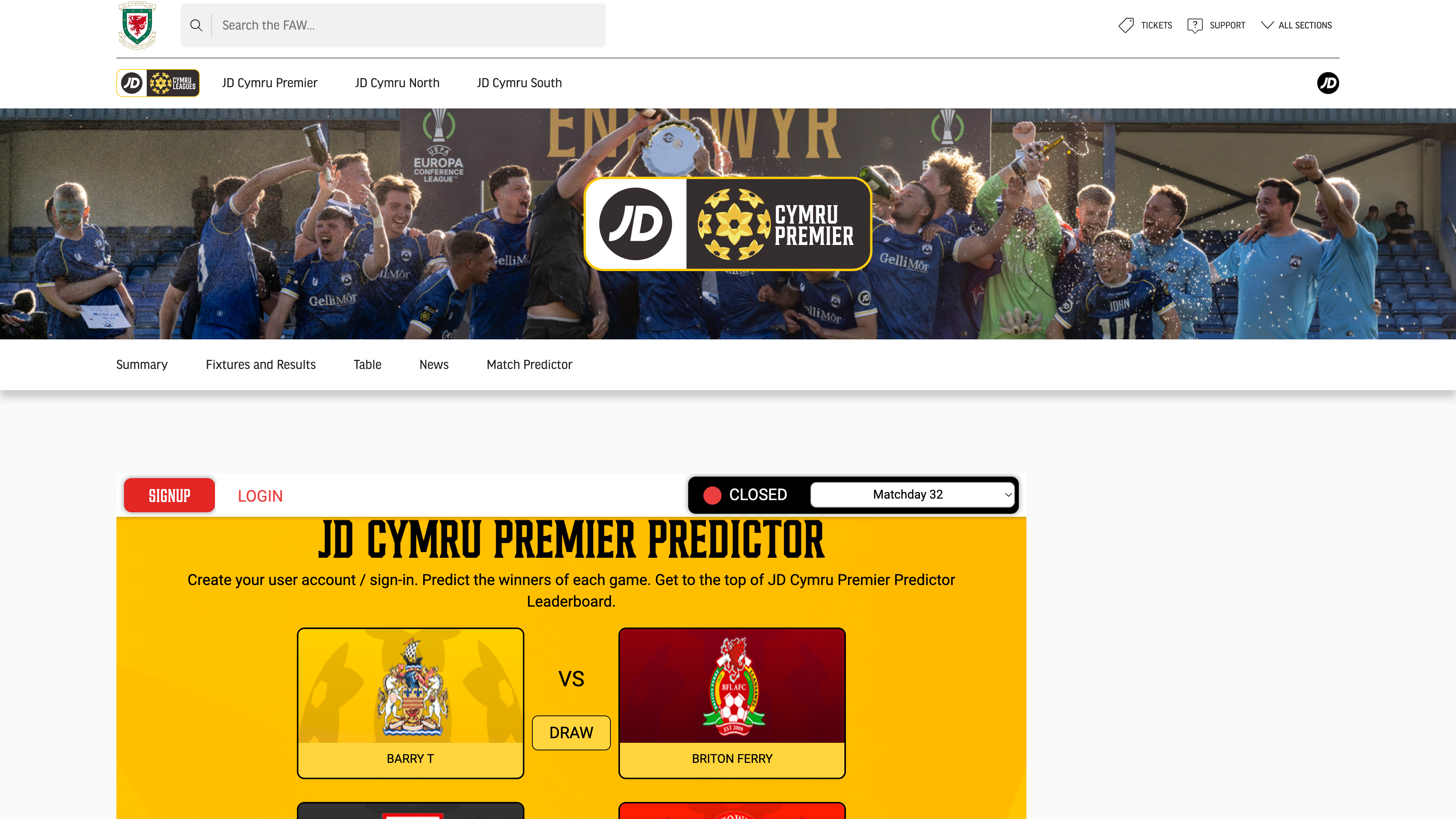 JD Cymru Score Predictor — FA of Wales desktop view 1 of 1