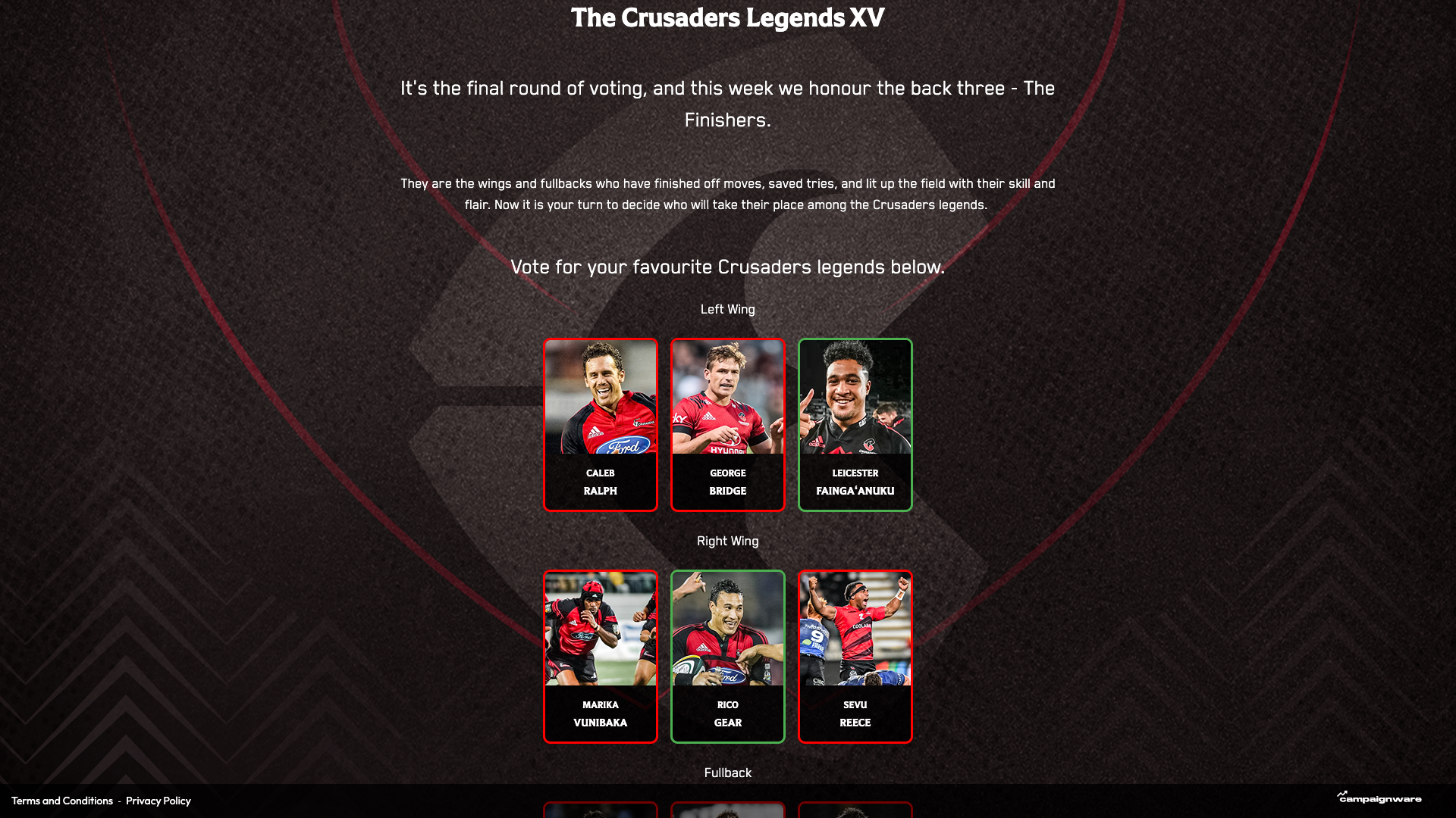 Legends XV - Select Your Backline — Crusaders desktop view 1 of 1