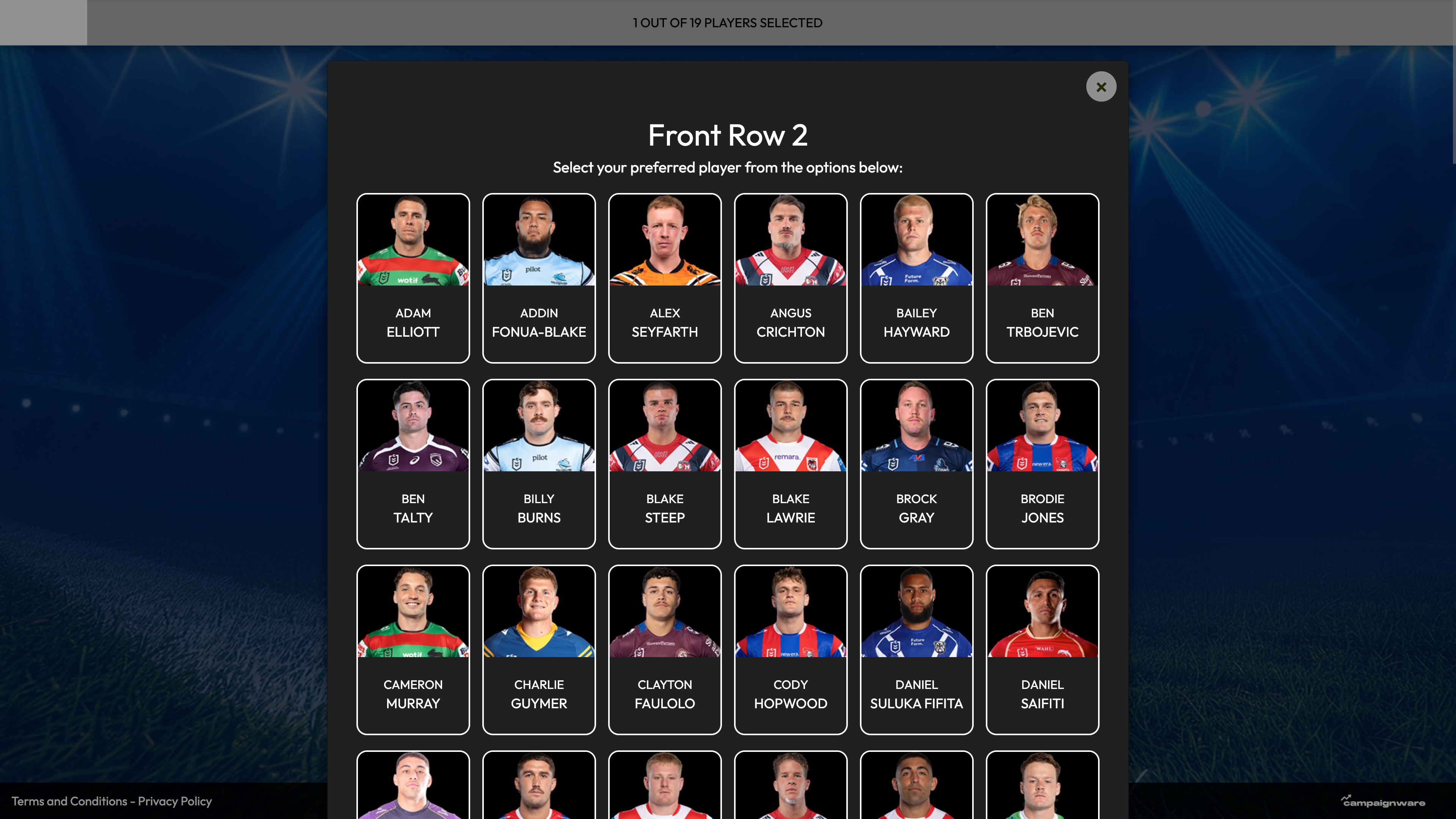 GIO Team Picker — NSW Blues desktop view 1 of 1