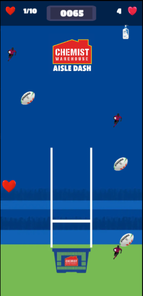 Chemist Warehouse Aisle Dash minigame built by MKTG for State of Origin
